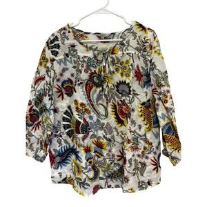 Hester & Orchard Floral Linen Blend Top Size Large